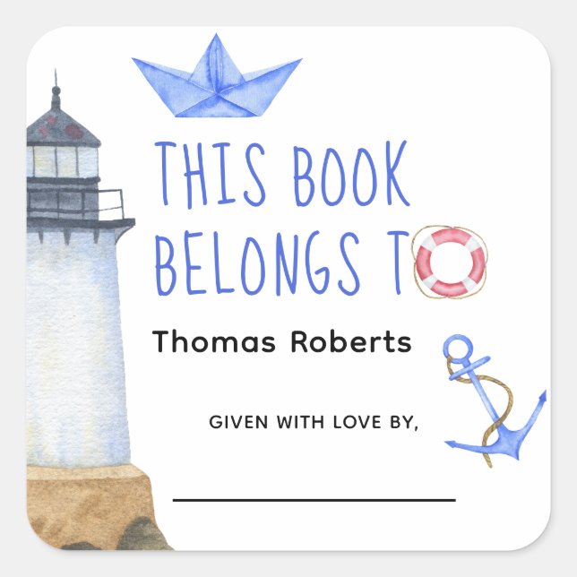 Sticker Carré Aquarelle - plaque de baby shower (Devant)