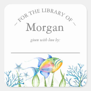 Sticker Carré Aquarelle Plaque de poisson tropicale