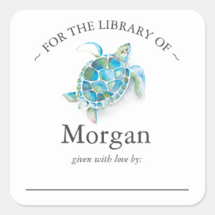 Sticker Carré Aquarelle Plaque d'enregistrement de tortue marine
