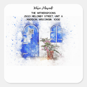 Sticker Carré Aquarelle Porte Bleue Nous ; Sceau d'enveloppe dép