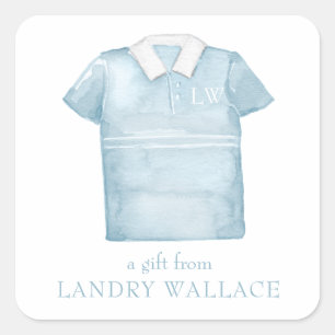 Sticker Carré Aquarelle Preppy Blue Monogram Golf Polo Shirt