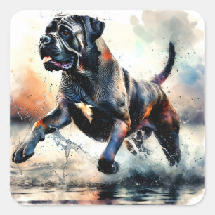 Sticker Carré Aquarelle puissante Canne Corso chien