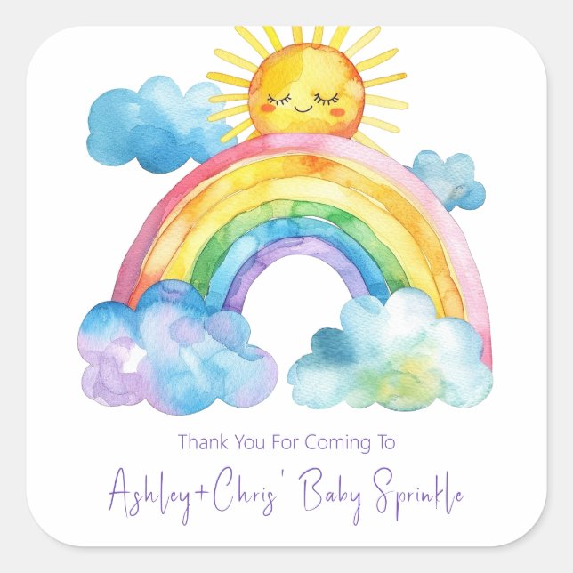 Sticker Carré Aquarelle Rainbow Baby Sprinkle (Devant)