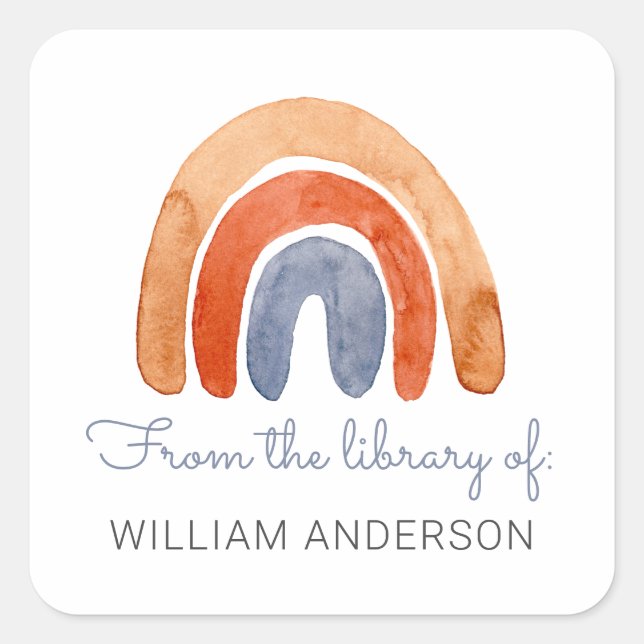 Sticker Carré Aquarelle Rainbow Personnalisée Plaque (Devant)