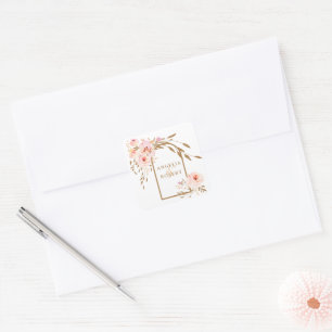 Sticker Carré Aquarelle romantique Rose Blush Gold Roses