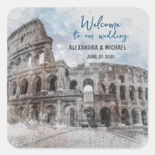 Sticker Carré Aquarelle Rome, Italie