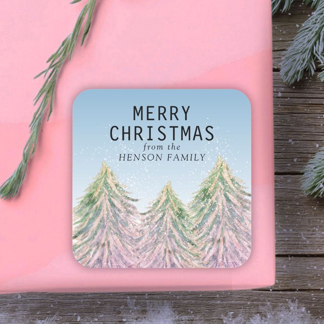 Sticker Carré Aquarelle rose Arbre de Noël Artistique (Créateur téléchargé)