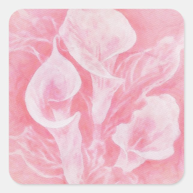 Sticker Carré Aquarelle rose Calla Lillies (Devant)