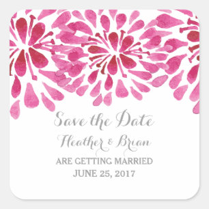 Sticker Carré Aquarelle rose Chrysanthemum Enregistrer la date