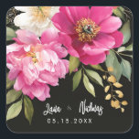 Sticker Carré Aquarelle rose et blanc Peony Mariage floral<br><div class="desc">Aquarelle rose et blanc Peony Design Mariage floral</div>