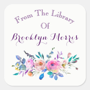 Sticker Carré Aquarelle Rose Et Turquoise Plaque Florale