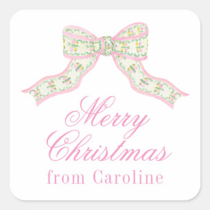 Sticker Carré Aquarelle rose et vert Papillon noir Noël