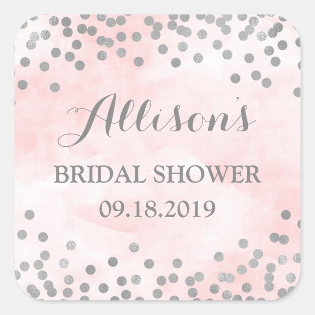 Sticker Carré Aquarelle rose Fête des mariées Confetti en argent (Devant)
