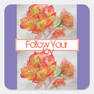 Sticker Carré Aquarelle rose Florale Orange Suivez votre joie