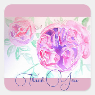 Sticker Carré Aquarelle rose Lilac Merci rose