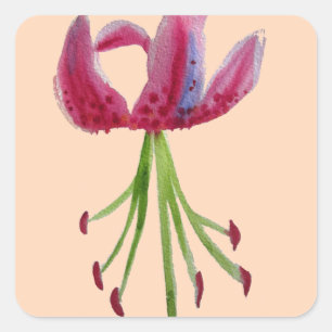 Sticker Carré Aquarelle rose Lily art floral moderne