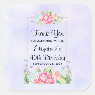 Sticker Carré Aquarelle rose moderne Cadre Floral Anniversaire