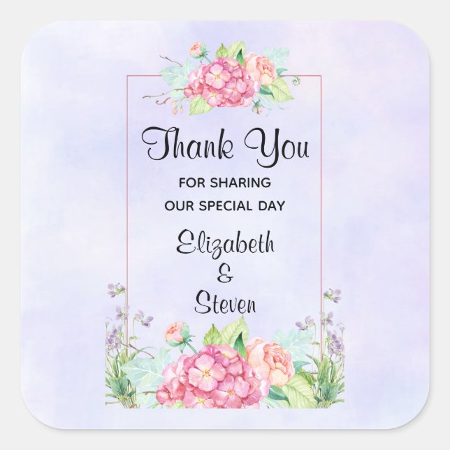 Sticker Carré Aquarelle rose moderne Merci de cadre Floral (Devant)