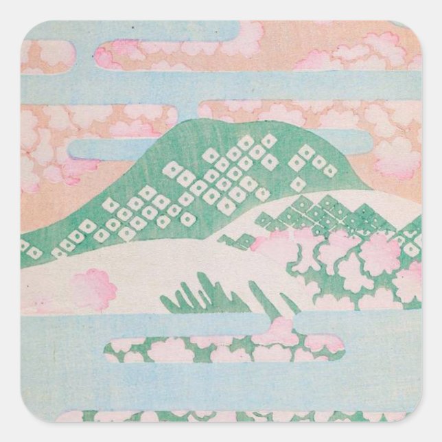 Sticker Carré Aquarelle rose Mountain (Devant)