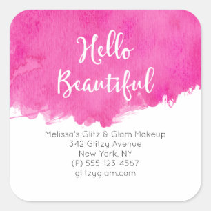 Sticker Carré Aquarelle rose Paint Splatter Hello Beautity