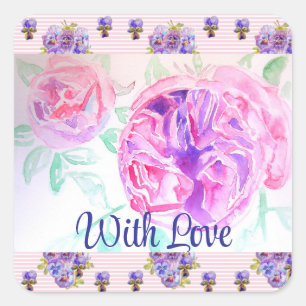Sticker Carré Aquarelle rose rose Lilac Rose avec amour