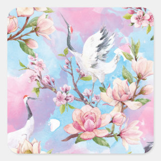 Sticker Carré Aquarelle Rouge Motif japonais