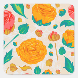 Sticker Carré Aquarelle rouge Rose naturelle