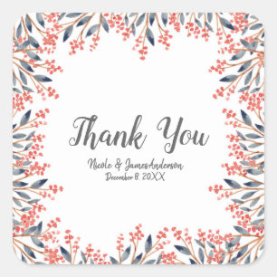 Sticker Carré Aquarelle Rouge Vacances Mariage des baies d'hiver