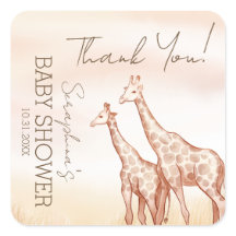 Aquarelle Safari Giraffe Baby shower Merci