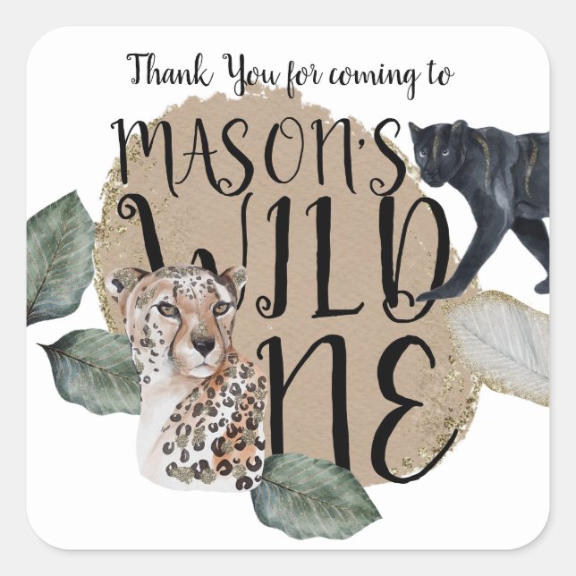 Sticker Carré Aquarelle Safari Wild Un animal fête d'anniversair (Devant)