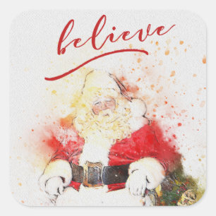 Sticker Carré Aquarelle Santa Claus avec Calligraphie de la croy