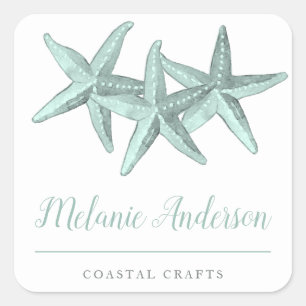 Sticker Carré Aquarelle simple Seaglass Starfish Artisanat côtie