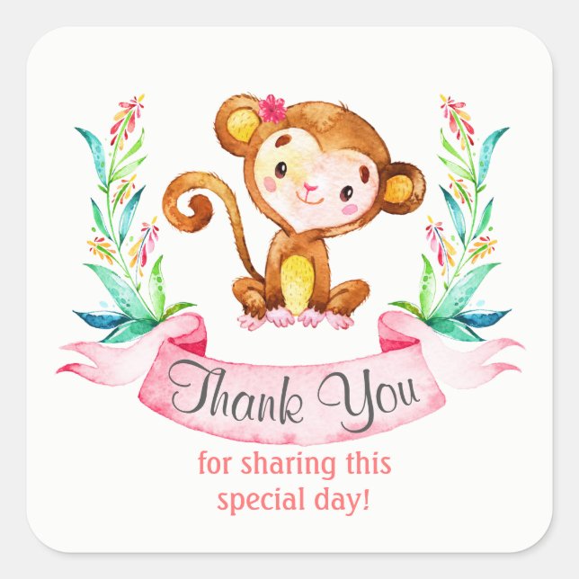 Sticker Carré Aquarelle Singe Merci fille (Devant)