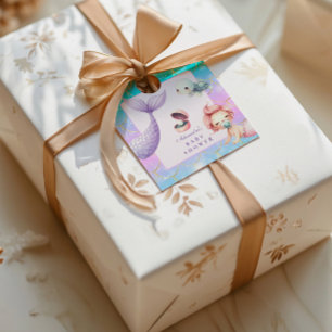 Sticker Carré Aquarelle Sous Le Baby shower Sea Little Pearl