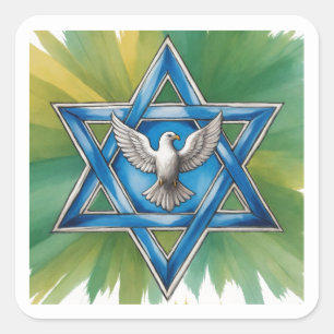 Sticker Carré Aquarelle Star of David and Peace Dove