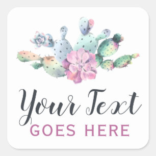 Sticker Carré Aquarelle Succulent Cactus Prickly Pear Bohemian