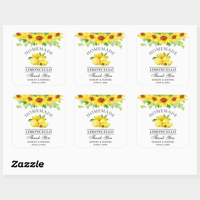 Sticker Carré Aquarelle Sunflower Lemons Limoncello Mariage (Feuille)