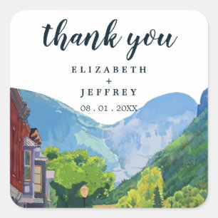 Sticker Carré Aquarelle Telluride Colorado Merci Mariage