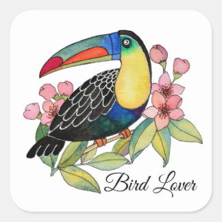 Sticker Carré Aquarelle Toucan Bird Avec Fleurs