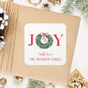 Sticker Carré Aquarelle traditionnelle Noël Wreath Joie