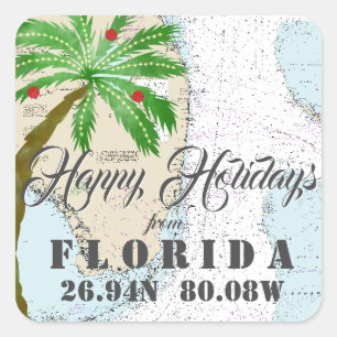 Sticker Carré Aquarelle tropicale Joyeuses vacances de Floride