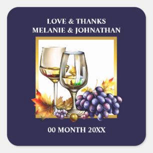 Sticker Carré Aquarelle verres à vin raisins prune bleue or ferm