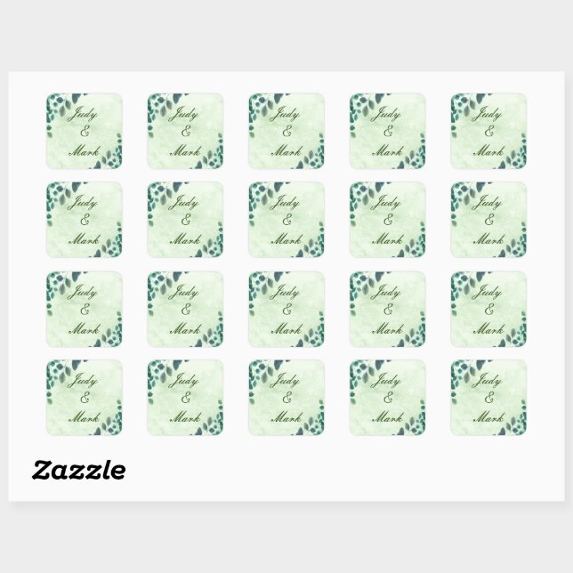 Sticker Carré Aquarelle vert Eucalyptus Feuille phoque Mariage (Feuille)