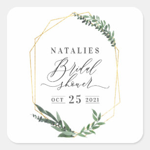 Sticker Carré aquarelle vert floral élégant douche nuptiale