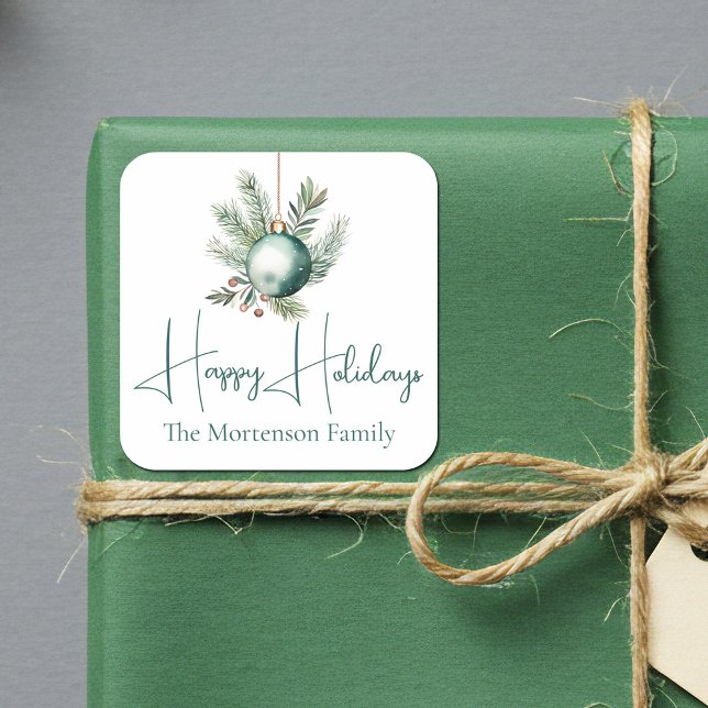 Sticker Carré Aquarelle Vert ornement tendance Fête de vacances (Créateur téléchargé)