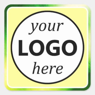 Sticker Carré Aquarelle verte jaune Natur Votre Logo Ici