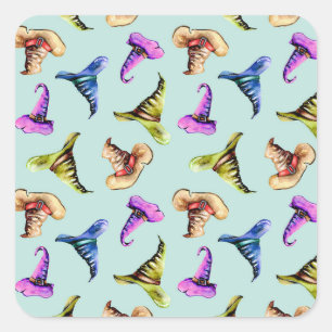 Sticker Carré Aquarelle vieux casquettes : arrière - plan bleu.