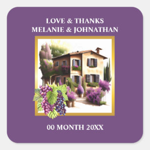 Sticker Carré Aquarelle villa toscane vignoble vino italien