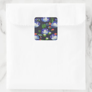 Sticker Carré Aquarelle vintage du lac Swan Lily