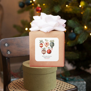 Sticker Carré Aquarelle vintage Ornements de Noël